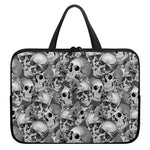 Monochrome Skull Flowers Pattern Print Laptop Sleeve With Handle