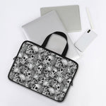 Monochrome Skull Flowers Pattern Print Laptop Sleeve With Handle