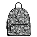 Monochrome Skull Flowers Pattern Print Leather Backpack