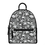Monochrome Skull Flowers Pattern Print Leather Backpack
