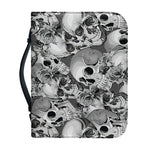 Monochrome Skull Flowers Pattern Print Leather Bible Cover
