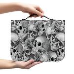 Monochrome Skull Flowers Pattern Print Leather Bible Cover