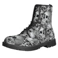 Monochrome Skull Flowers Pattern Print Lace-Up Boots