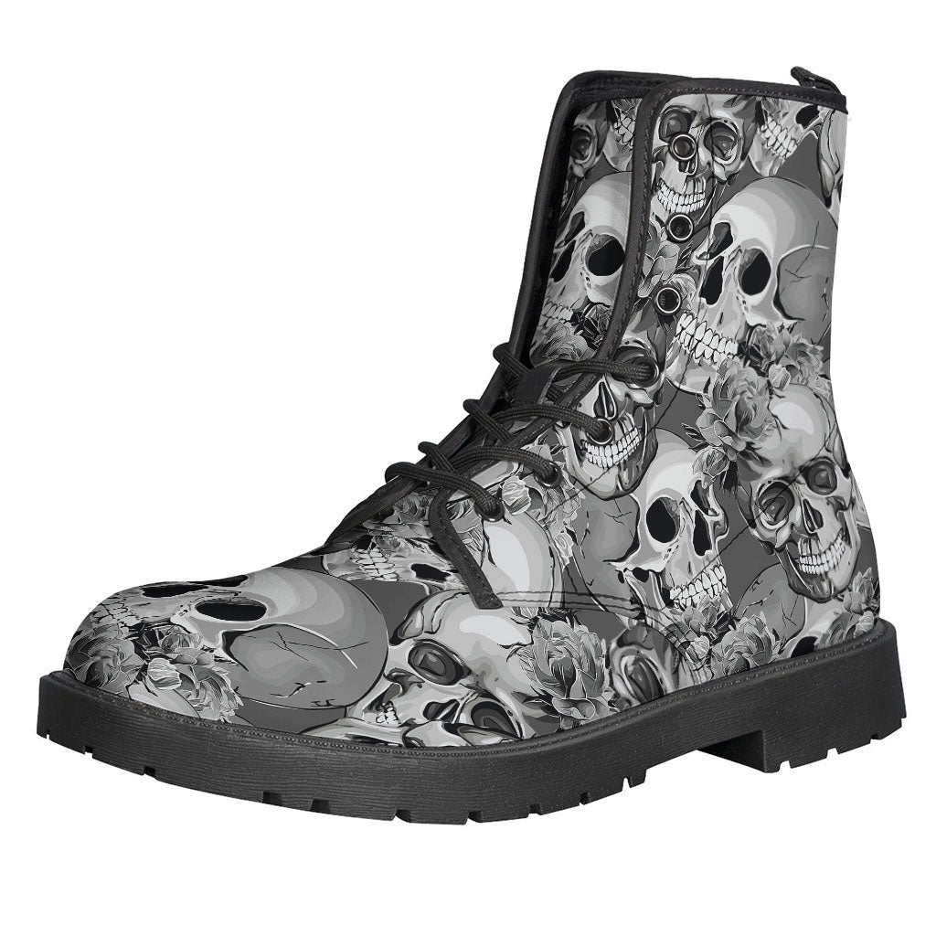 Monochrome Skull Flowers Pattern Print Backpack