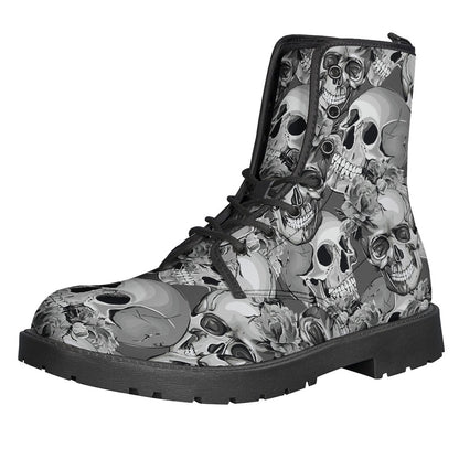 Monochrome Skull Flowers Pattern Print Backpack