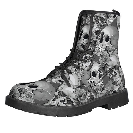 Monochrome Skull Flowers Pattern Print Backpack