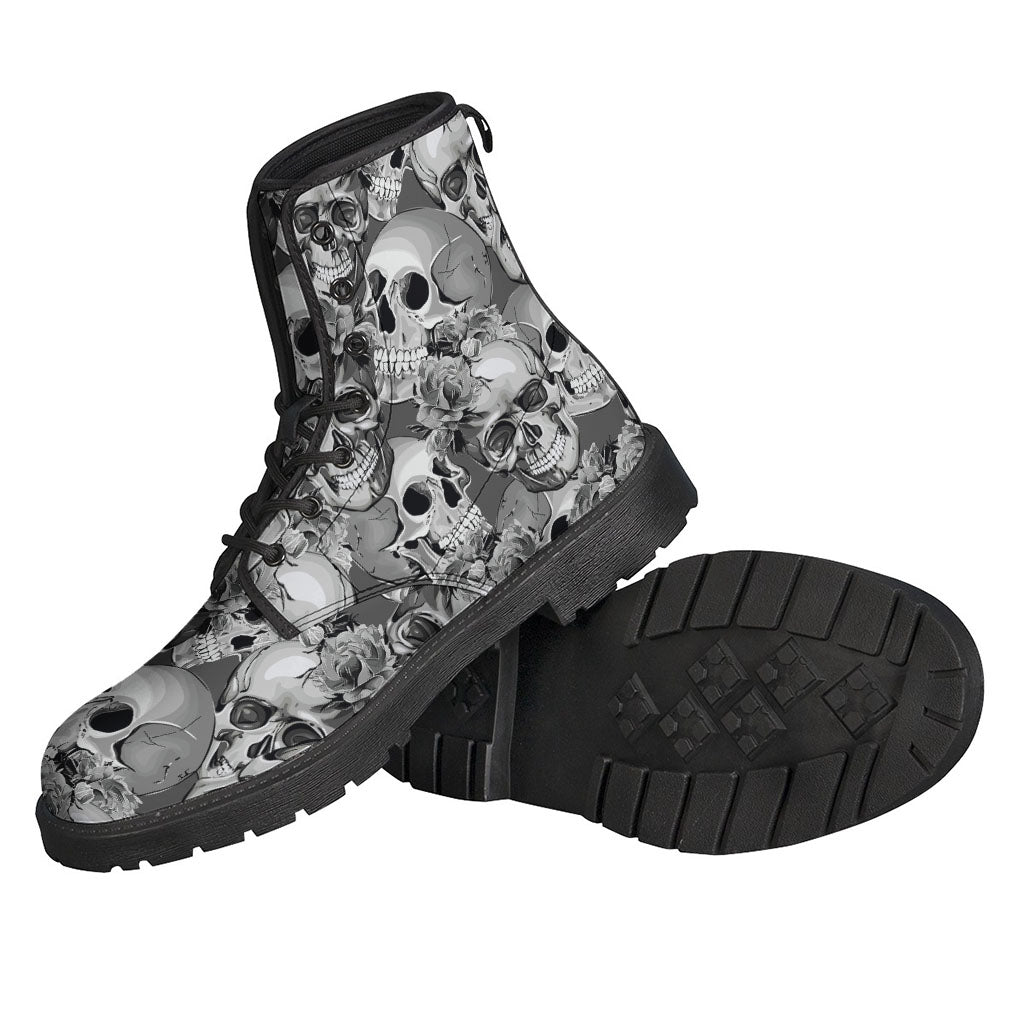 Monochrome Skull Flowers Pattern Print Backpack