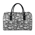 Monochrome Skull Flowers Pattern Print Leather Duffel Bag