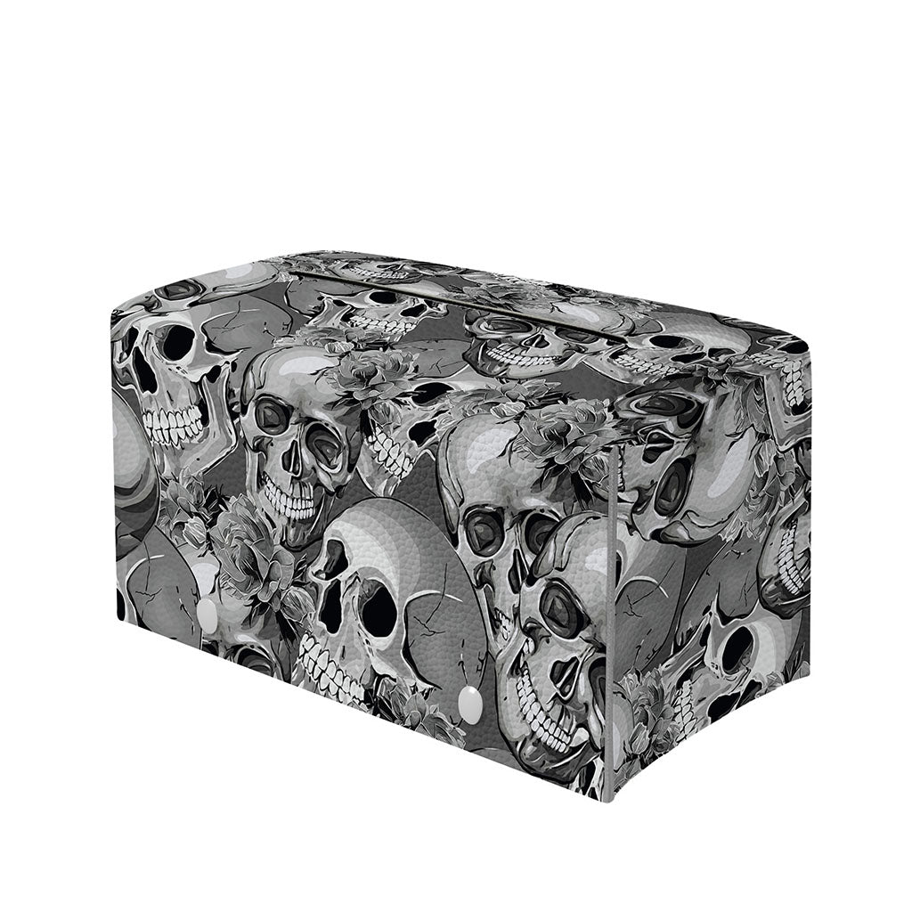 Monochrome Skull Flowers Pattern Print Leather Tissue Box Cover