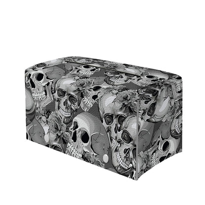 Monochrome Skull Flowers Pattern Print Leather Tissue Box Cover
