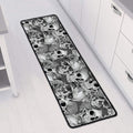 Monochrome Skull Flowers Pattern Print Long Kitchen Mat
