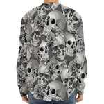 Monochrome Skull Flowers Pattern Print Long Sleeve Baseball Jersey