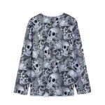 Monochrome Skull Flowers Pattern Print Long Sleeve Short Coat