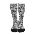 Monochrome Skull Flowers Pattern Print Long Socks