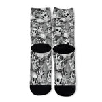 Monochrome Skull Flowers Pattern Print Long Socks