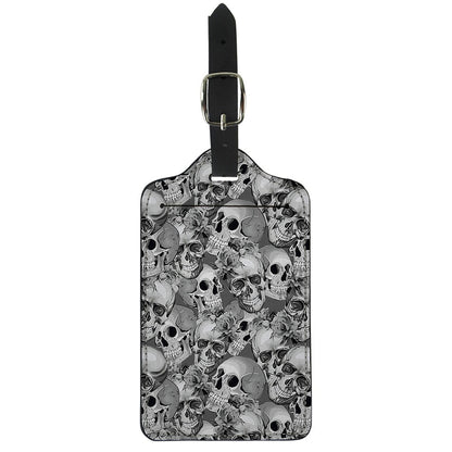 Monochrome Skull Flowers Pattern Print Luggage Tag