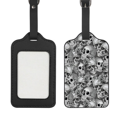 Monochrome Skull Flowers Pattern Print Luggage Tag