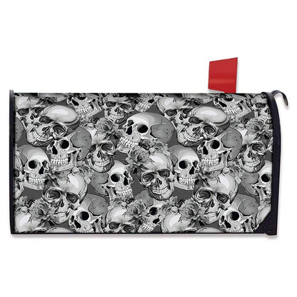 Monochrome Skull Flowers Pattern Print Mailbox Cover