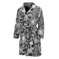 Monochrome Skull Flowers Pattern Print Men's Bathrobe