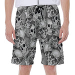 Monochrome Skull Flowers Pattern Print Men's Beach Shorts