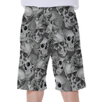 Monochrome Skull Flowers Pattern Print Men's Beach Shorts