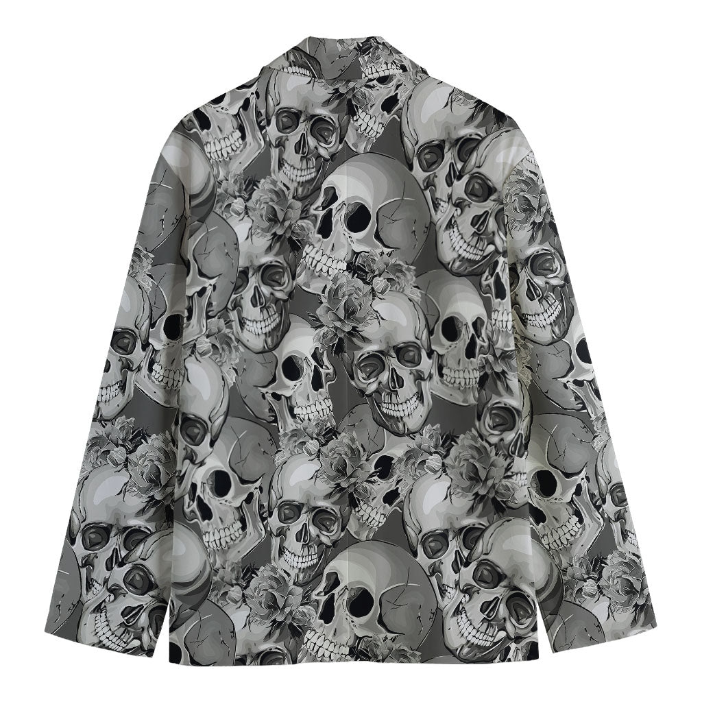 Monochrome Skull Flowers Pattern Print Men's Blazer