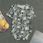 Monochrome Skull Flowers Pattern Print Men's Bodysuit