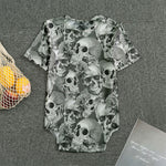 Monochrome Skull Flowers Pattern Print Men's Bodysuit
