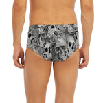 Monochrome Skull Flowers Pattern Print Men's Briefs