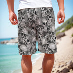 Monochrome Skull Flowers Pattern Print Men's Cargo Shorts