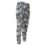 Monochrome Skull Flowers Pattern Print Men's Compression Pants