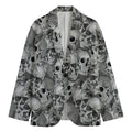 Monochrome Skull Flowers Pattern Print Men's Cotton Blazer