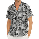 Monochrome Skull Flowers Pattern Print Men's Deep V-Neck Shirt