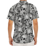 Monochrome Skull Flowers Pattern Print Men's Deep V-Neck Shirt