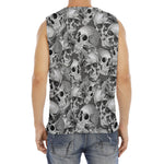 Monochrome Skull Flowers Pattern Print Men's Fitness Tank Top