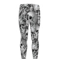 Monochrome Skull Flowers Pattern Print Men's Leggings