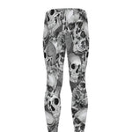 Monochrome Skull Flowers Pattern Print Men's leggings