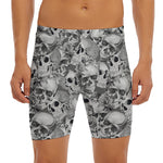 Monochrome Skull Flowers Pattern Print Men's Long Boxer Briefs
