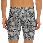 Monochrome Skull Flowers Pattern Print Men's Long Boxer Briefs