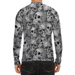 Monochrome Skull Flowers Pattern Print Men's Long Sleeve Rash Guard