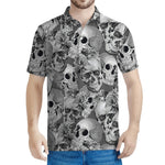 Monochrome Skull Flowers Pattern Print Men's Polo Shirt