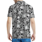 Monochrome Skull Flowers Pattern Print Men's Polo Shirt