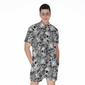 Monochrome Skull Flowers Pattern Print Men's Romper