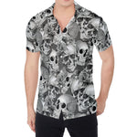 Monochrome Skull Flowers Pattern Print Men's Shirt