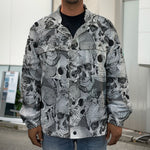Monochrome Skull Flowers Pattern Print Men's Shirt Jacket