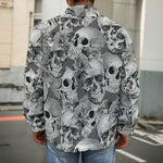 Monochrome Skull Flowers Pattern Print Men's Shirt Jacket