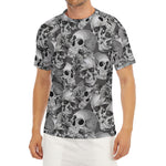 Monochrome Skull Flowers Pattern Print Men's Short Sleeve Rash Guard