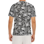 Monochrome Skull Flowers Pattern Print Men's Short Sleeve Rash Guard