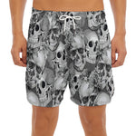Monochrome Skull Flowers Pattern Print Men's Split Running Shorts