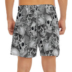 Monochrome Skull Flowers Pattern Print Men's Split Running Shorts